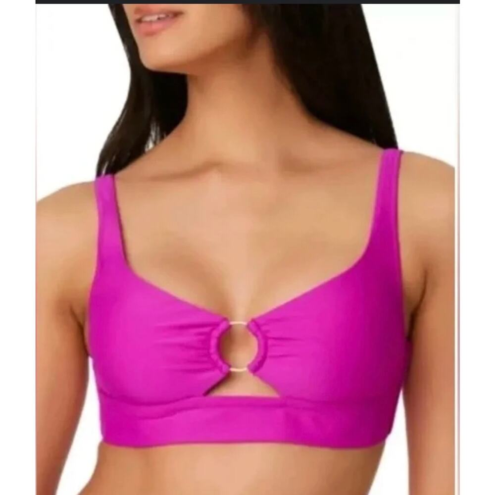 Bar III Neon Orchid Banded Ring Bikini Top XS NWT
